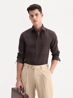 Rare Rabbit - Brown Regular Fit Checked Print Formal Shirt