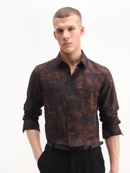 Rare Rabbit - Brown Regular Fit Abstract Print Formal Shirt