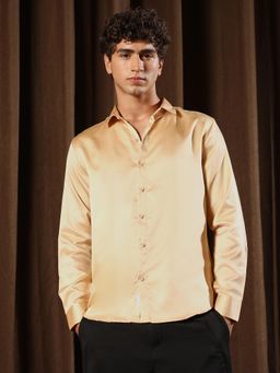 Campus Sutra - Men's Buff Beige Solid-Satin Regular Casual Shirt