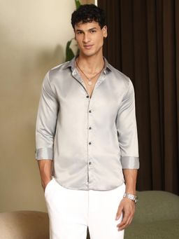 Campus Sutra - Men's Light Grey Solid-Satin Regular Casual Shirt