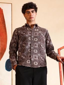 Campus Sutra - Men's Coffee Brown Kaleidoscopic Casual Shirt