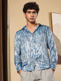 Campus Sutra - Men's Sky Blue Contrast-Abstract Imprint Casual Shirt
