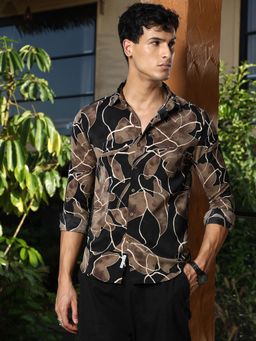 Campus Sutra - Multi-Colour Men's Obsidian Artistic-Foliage Lined Imprint Casual Shirt