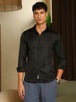 Campus Sutra - Men's Onyx Black Axon-Jacquard Satin Casual Shirt