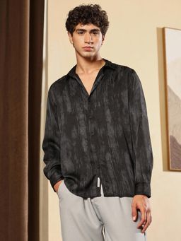 Campus Sutra - Men's Midnight Black Gleaming-Grazed Satin Casual Shirt