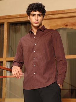 Campus Sutra - Men's Coffee Brown Indie-Geometric Jacquard Casual Shirt