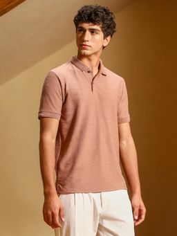 Campus Sutra - Peach Men's Spirit Weave Polo T-shirt