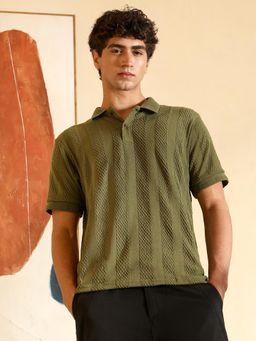 Campus Sutra - Men's Seaweed Green Bi-Panel Polo T-shirt