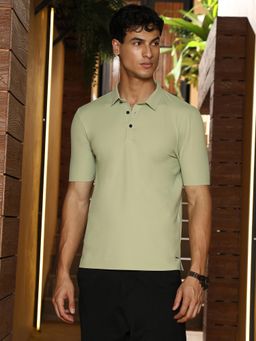 Campus Sutra - Men's Lime Green Seamless Grid Polo T-shirt