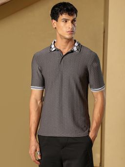 Campus Sutra - Men's Ash Grey Hive Argyle-Knit Polo T-shirt