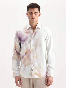 Rare Rabbit - Off White Regular Fit Floral Print Casual Shirt