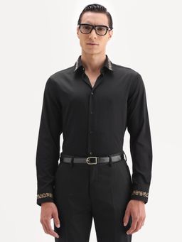 Rare Rabbit - Ziro Black Cotton Blend Fabric Full Sleeve Collared Neck Plain Formal Shirt