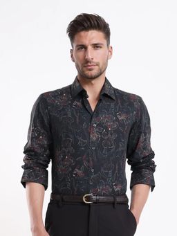Rare Rabbit - Black Regular Fit Floral Print Formal Shirt