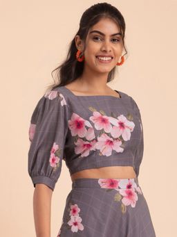Pink Fort - Floral Muslin Blouse - Grey