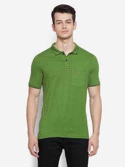 Turtle - Men Cotton Green Slim Fit Casual Polo T-Shirt