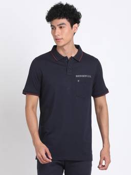 Turtle - Men Cotton Blue Slim Fit Casual Polo T-Shirt