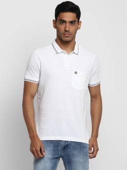 Turtle - Men Poly Cotton White Slim Fit Casual Polo T-Shirt