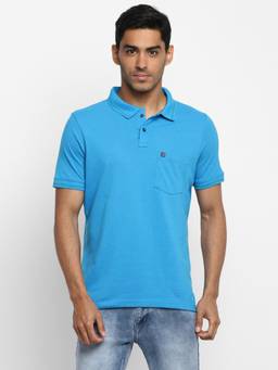Turtle - Men Poly Cotton Turquoise Blue Slim Fit Casual Polo T-Shirt