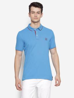 Turtle - Men Cotton Turquoise Blue Slim Fit Casual Polo T-Shirt