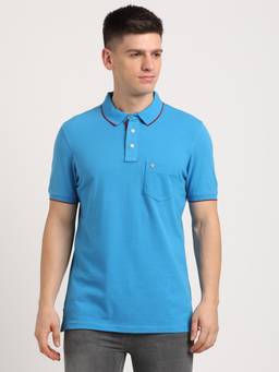 Turtle - Men Cotton Turquoise Blue Slim Fit Casual Polo T-Shirt