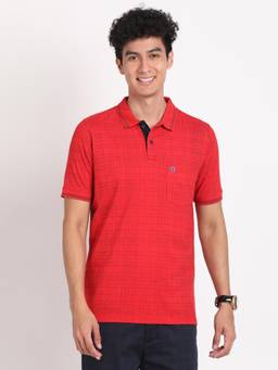 Turtle - Men Knitted Red Half Sleeve Casual Printed Polo T-Shirt