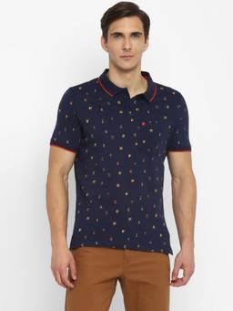 Turtle - Men Cotton Navy Slim Fit Casual Polo T-Shirt
