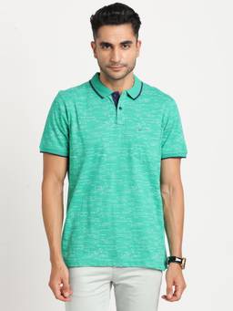 Turtle - Men Cotton Turquoise Half Sleeve Casual Printed Polo T-Shirt