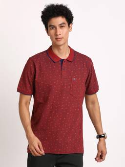 Turtle - Men Cotton Maroon Slim Fit Casual Polo T-Shirt