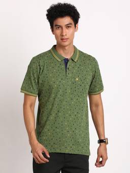 Turtle - Men Cotton Green Slim Fit Casual Polo T-Shirt