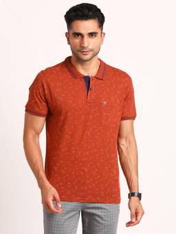 Turtle - Men Cotton Orange Half Sleeve Casual Printed Polo T-Shirt