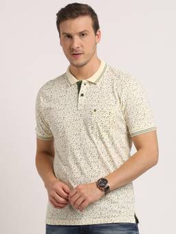 Turtle - Men Cotton Beige Slim Fit Casual Polo T-Shirt