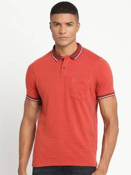 Turtle - Men Cotton Rust Half Sleeve Casual Self Design Polo T-Shirt