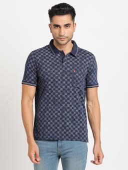 Turtle - Men Cotton Navy Blue Half Sleeve Casual Printed Polo T-Shirt