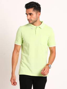 Turtle - Men Cotton Lemon Green Slim Fit Casual Polo T-Shirt