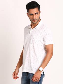 Turtle - Men Cotton White Half Sleeve Casual Printed Polo T-Shirt