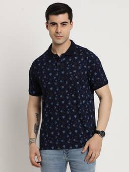 Turtle - Men Cotton Indigo Navy Slim Fit Casual Polo T-Shirt