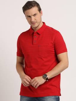 Turtle - Men Cotton Indigo Red Slim Fit Casual Polo T-Shirt