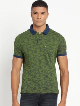 Turtle - Men Cotton Green Half Sleeve Casual Printed Polo T-Shirt