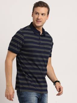 Turtle - Men Cotton Navy Slim Fit Casual Polo T-Shirt