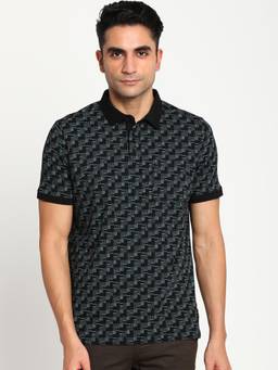 Turtle - Men Cotton Black Slim Fit Casual Polo T-Shirt
