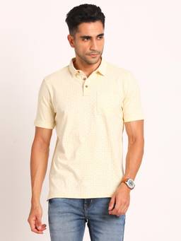 Turtle - Men Cotton Cream Half Sleeve Casual Printed Polo T-Shirt