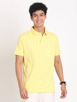 Turtle - Men Cotton Lemon Half Sleeve Casual Printed Polo T-Shirt