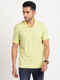 Turtle - Men Cotton Yellow Half Sleeve Casual Printed Polo T-Shirt