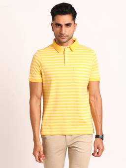 Turtle - Men Knitted Lemon Half Sleeve Casual Stripe Polo T-Shirt