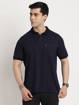 Turtle - Men Cotton Navy Slim Fit Casual Polo T-Shirt