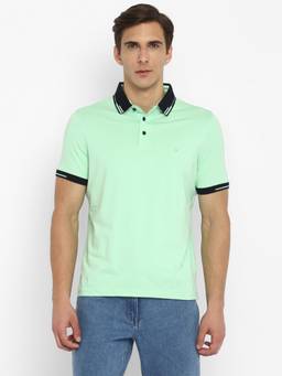 Turtle - Men Cotton Stretch Mint Green Slim Fit Casual Polo T-Shirt