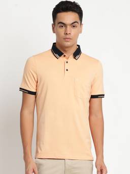 Turtle - Men Cotton Stretch Light Peach Slim Fit Casual Polo T-Shirt