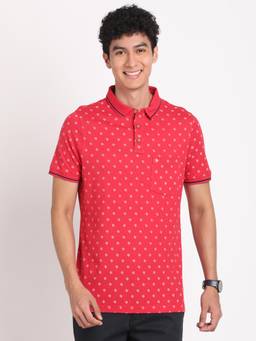 Turtle - Men Cotton Pink Half Sleeve Casual Printed Polo T-Shirt