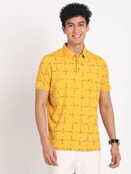 Turtle - Men Cotton Yellow Half Sleeve Casual Printed Polo T-Shirt