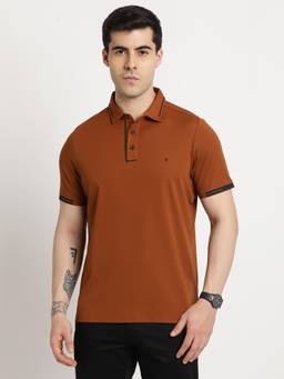 Turtle - Men Knitted Brown Half Sleeve Casual SolidPolo T-Shirt